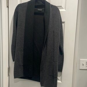 Gray and Black Open Front Cardigan